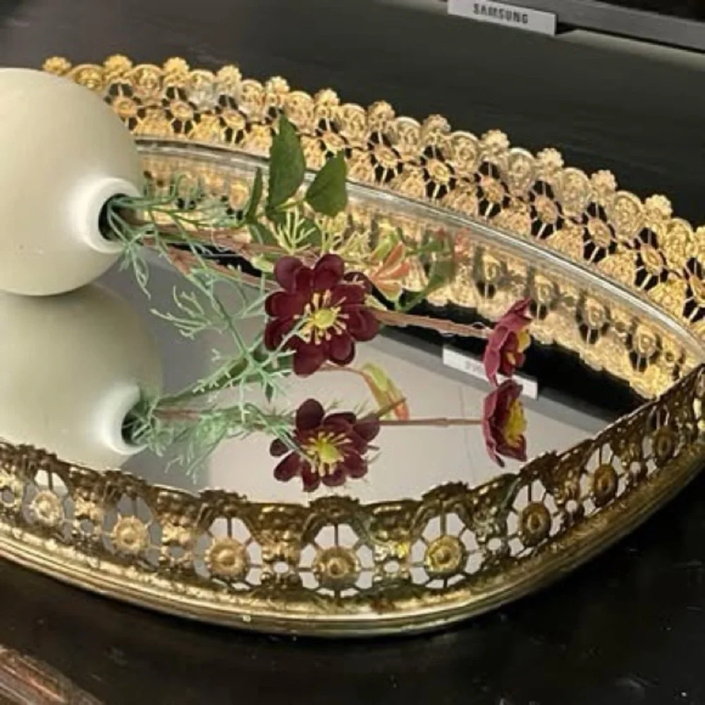Vintage Brass finished vanity tray mirrored  Tray
